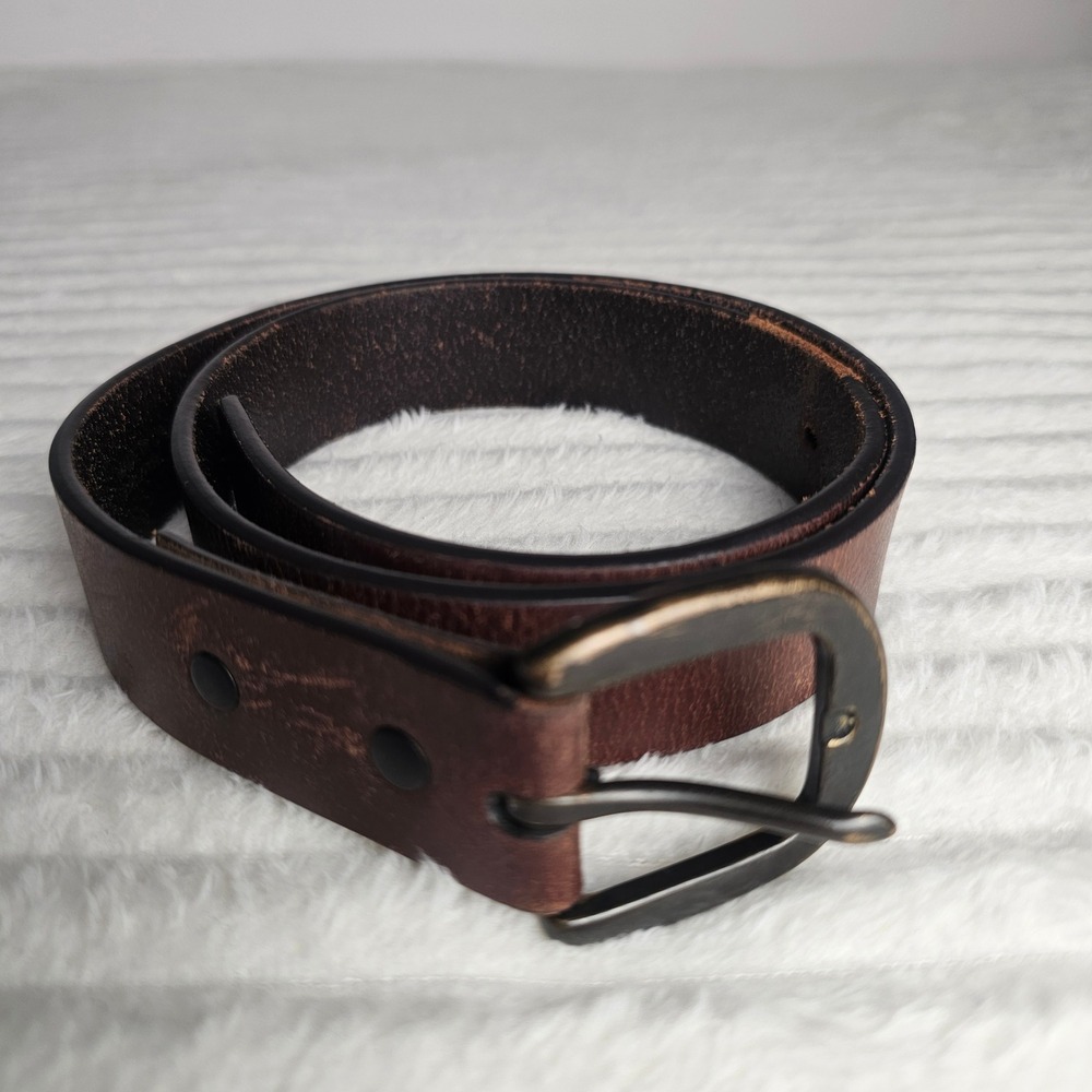 Lands' End Leather Belt M 24-26 Brown Distressed Brass Buckle Heritage